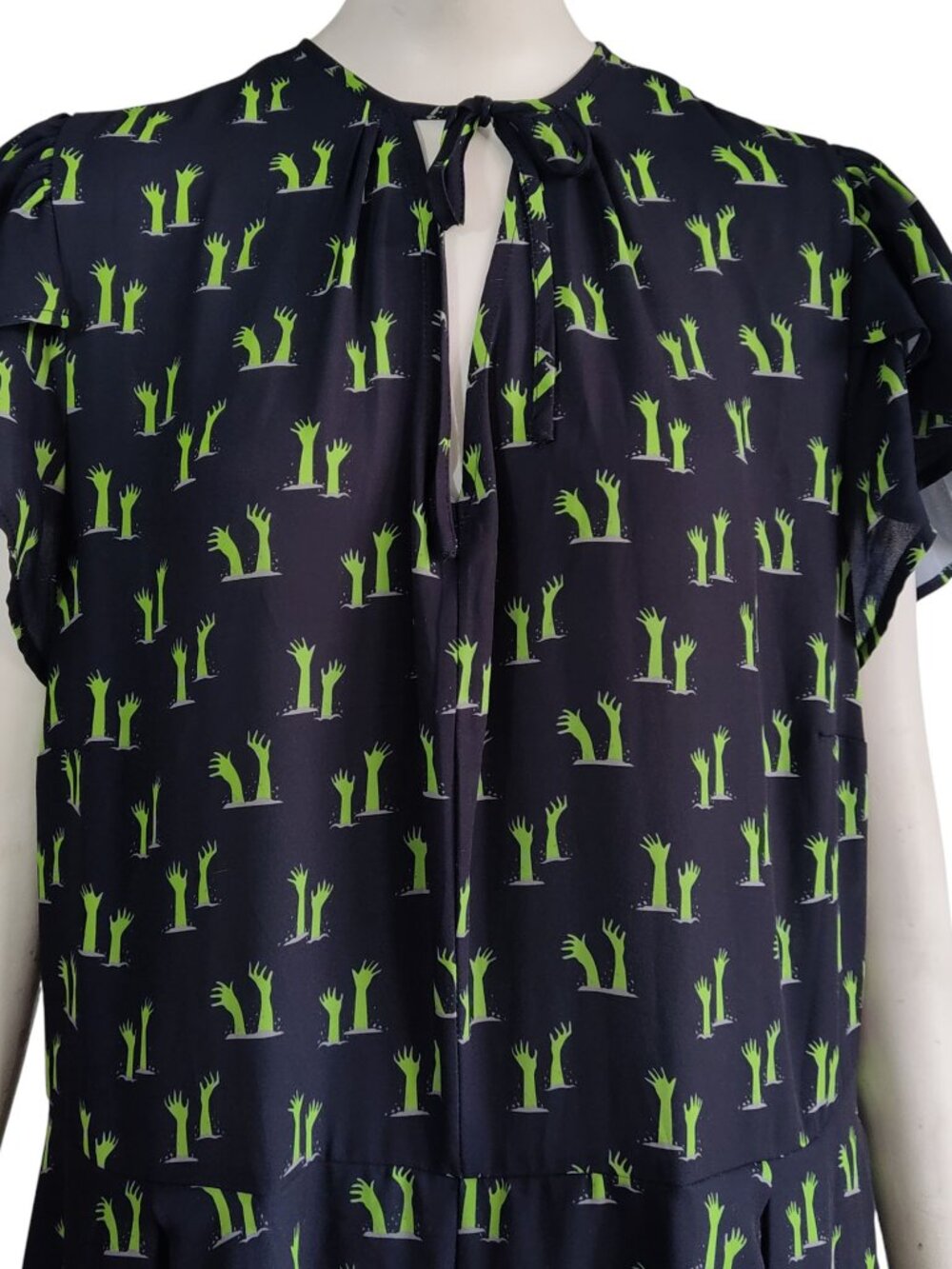 Unique Vintage Retro Zombie Slime Green Hands Tie Neck Swingy Midi Dress 2X/18 - Picture 6 of 12